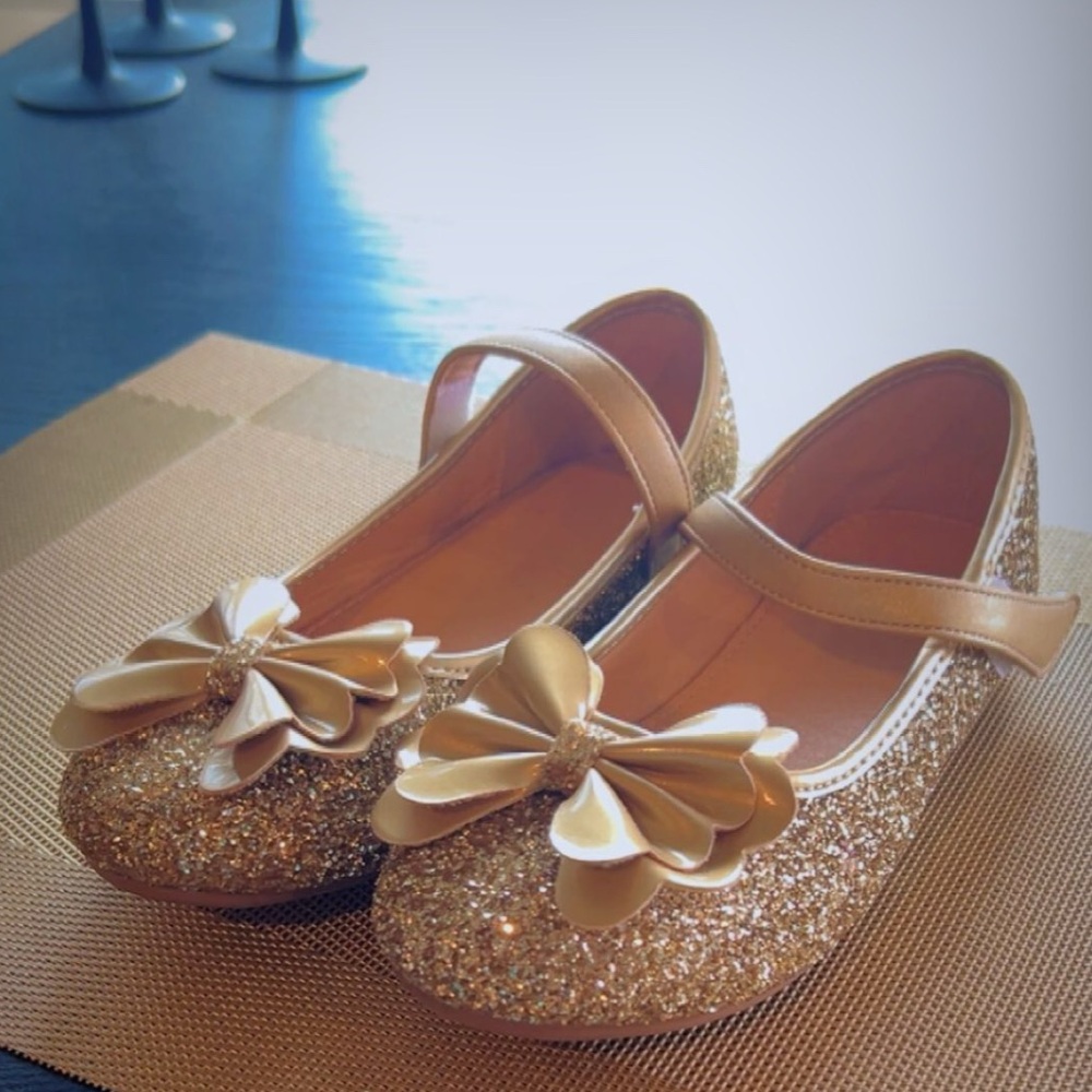 Gold Glitter Kids Shoes with Bow